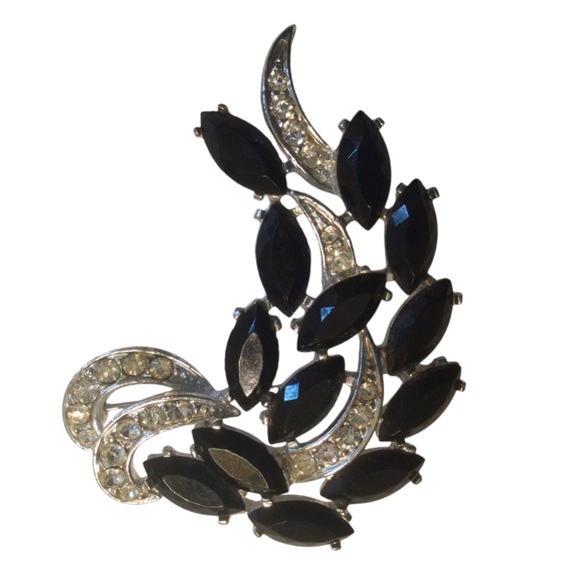 Sarah Coventry “Vienna Nights” Black And Clear Rhinestone Floral Spray Brooch - Picture 2 of 7